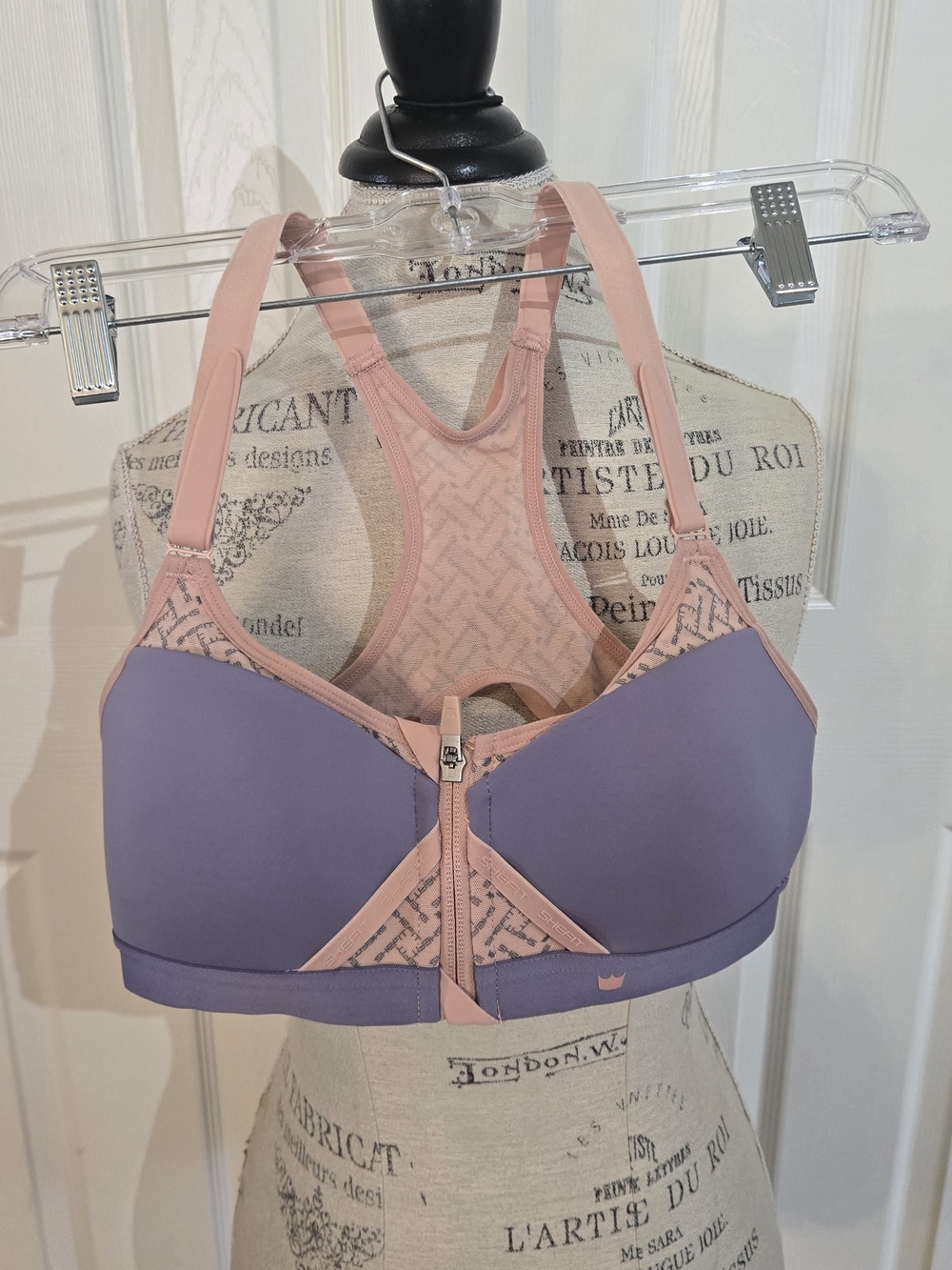 SHEFIT Front-Zip High Support Sports Bra in Lavender & Blush Pink